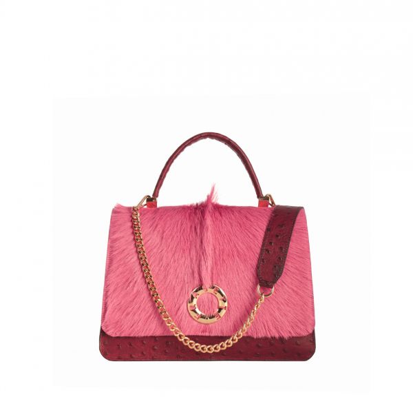 Borsa Frasette in pelle bordeaux e fuxia