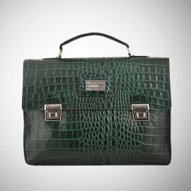 Cartella Frasette in pelle verde bottiglia stampa cocco