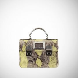 Cartella Frasette in pelle argento stampa pitone giallo S
