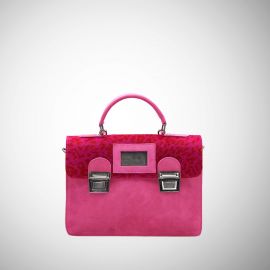 Cartella Frasette in pelle rosa e cavallino fuxia maculato S