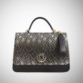 Borsa Frasette in pelle nera e oro stampa pitone M