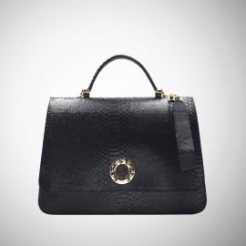 Borsa Frasette in pelle nera stampa pitone M