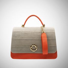 Borsa Frasette in pelle arancio e pitone beige M