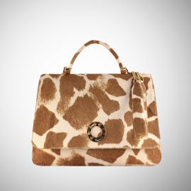 Borsa Frasette in pelle cavallino beige stampa giraffa M