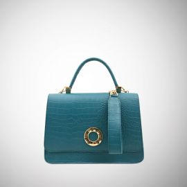 Borsa Frasette in pelle turchese stampa cocco 
