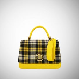 Borsa Frasette in pelle gialla e tessuto vichy S