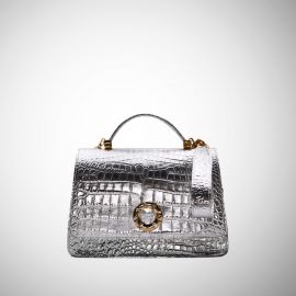Borsa Frasette in pelle argento stampa cocco S