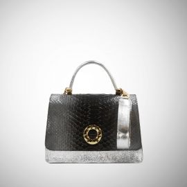 Borsa Frasette in pelle argento e pitone S 