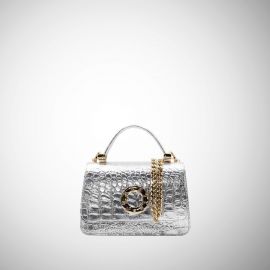 Borsa Frasette in pelle argento stampa cocco XS
