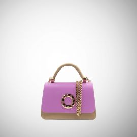 Borsa Frasette in pelle beige e rosa XS