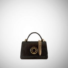 Borsa Frasette in pelle nera stampa serpente XS