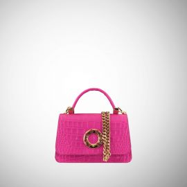 Borsa Frasette in pelle fucsia stampa cocco XS