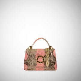 Borsa Frasette in pelle oro stampa pitone rosa XS