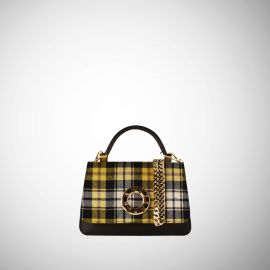 Borsa Frasette in pelle nera e tessuto vichy XS