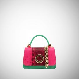 Borsa Frasette in pelle smaraldo e pitone fucsia 