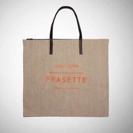 Shopping Bag Frasette in lino grezzo beige stampa arancio L