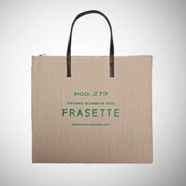 Shopping Bag Frasette in lino grezzo beige stampa verde L