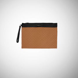 Pochette Frasette in pelle intrecciata beige e nera L