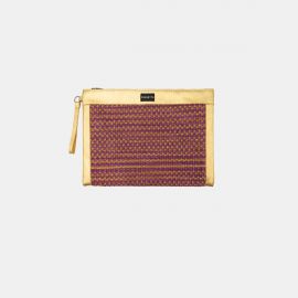 Pochette Frasette in pelle intrecciata rafia viola oro LP