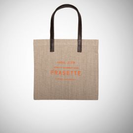 Shopping Bag Frasette in lino grezzo beige stampa arancio M