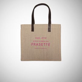 Shopping Bag Frasette in lino grezzo beige stampa fuxia M