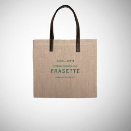 Shopping Bag Frasette in lino grezzo beige stampa verde M