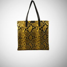 Shopping Bag Frasette in pelle gialla stampa rettile 