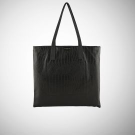 Shopping Bag Frasette in pelle nera stampa cocco M