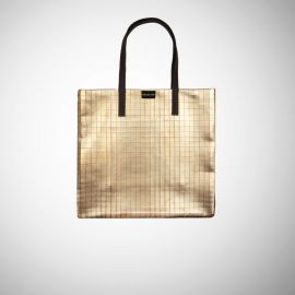 Shopping Bag Frasette in pelle oro stampa quadri M 