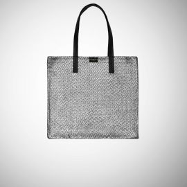 Shopping Bag Frasette in pelle laminata argento M