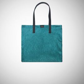 Shopping Bag Frasette in pelle laminata turchese M