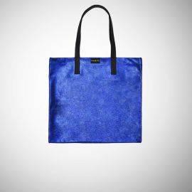 Shopping Bag Frasette in pelle laminata azzurra M