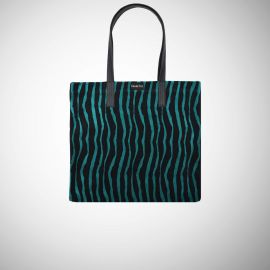 Shopping Bag Frasette in pelle scamosciata turchese stampa zebra M