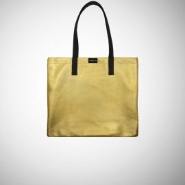 Shopping Bag Frasette in pelle laminata oro M