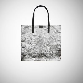 Shopping Bag Frasette in pelle argento stampa cocco M 