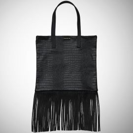 Shopping Bag Frasette in pelle nera con frange