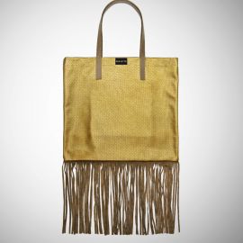 Shopping Bag Frasette in pelle traforata bronzo con frange M