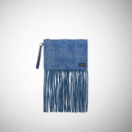 Pochette Frasette in pelle stampa denim con frange M