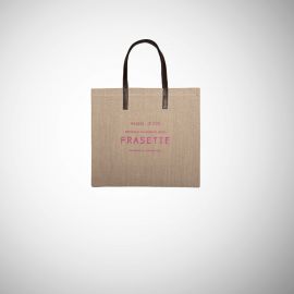 Shopping Bag Frasette in lino grezzo beige stampa fuxia S
