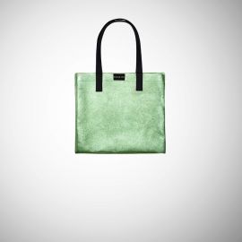 Shopping Bag Frasette in pelle metallizzata verde acqua S