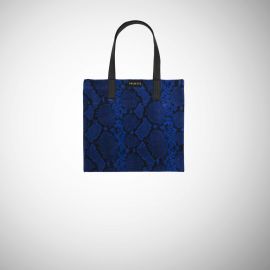 Shopping Bag Frasette in pelle scamosciata bluette stampa serpente S