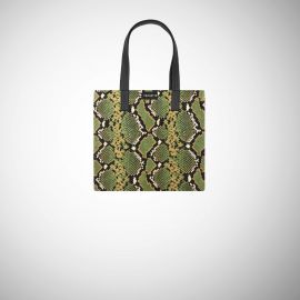 Shopping Bag Frasette in pelle scamosciata verde stampa rettile S