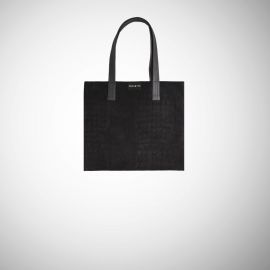 Shopping Bag Frasette in pelle nera scamosciata stampa cocco S