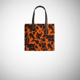 Shopping Bag Frasette in pelle scamosciata arancio stampa mucca S