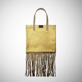 Shopping Bag Frasette in pelle bronzo traforata con frange S