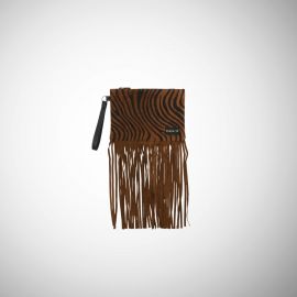 Pochette Frasette in pelle marrone stampa zebra con frange S
