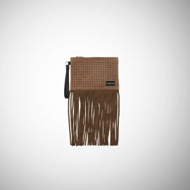 Pochette Frasette in pelle traforata nocciola con frange S