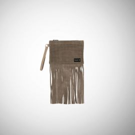 Pochette Frasette in pelle traforata beige con frange S