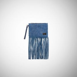 Pochette Frasette in pelle scamosciata stampa denim con frange S