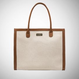 Tote bag Frasette in canvas beige e pelle cuoio L
